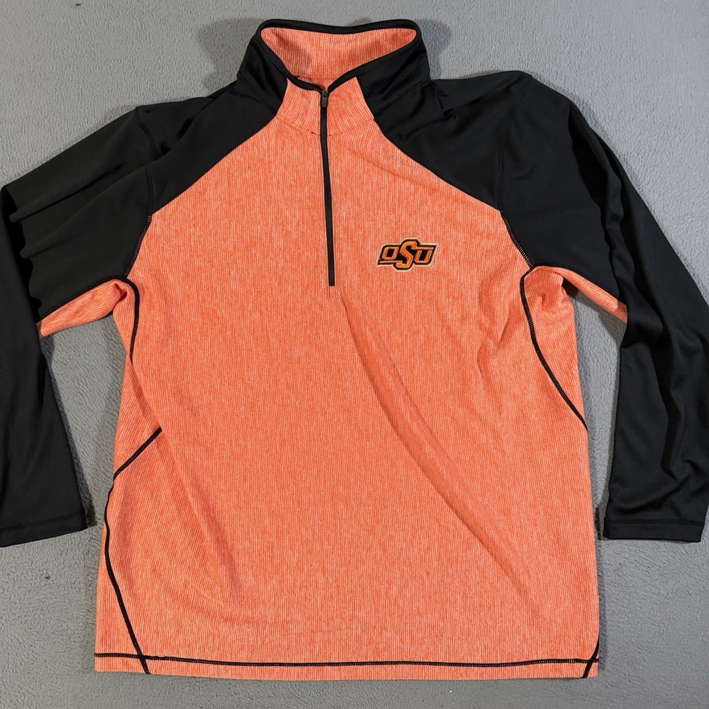 OSU Oklahoma State University 1/4 Zip Pullover‎ Mens Medium Orange Black Logo